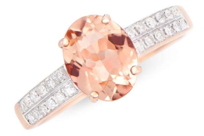 $5,895 GLS Appraisal Value! 1.92 ct Certified Natural Diamond Morganite 14K Rose Gold Designer Ring: Gemstone: MorganiteColor: Peach-PinkShape: OvalSize: 9x7Quantity: 1CTW: 1.71 Diamond DescriptionShape: RoundsSize: 1.2mm Quantity: 24CTW: 0.21Grade: I1-I2Color: H-I Material Information:Primary