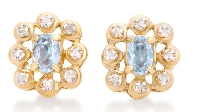 0.94 Cts Natural Diamond Aquamarine Sterling Silver Designer Earrings MSRP $1,295! (1 of 3)