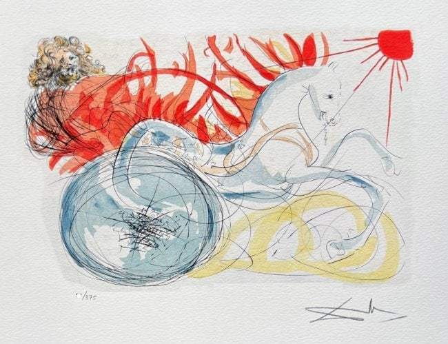 Salvador Dali ELIJAH & THE CHARIOT Facsimile Signed Numbered Giclee MSRP $895!: This is a limited edition giclee titled ?ELIJAH & THE CHARIOT? by Salvador Dali.This piece is facsimile signed on the lower right. Pencil numbered from an edition of 375.Paper measures 12" x 16". Imag