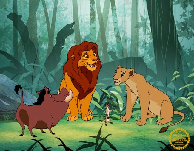 Disney THE LION KING Simba Nala Timon Pumbaa Sericel Animation Art Cel MSRP $1,269!: This is a Disney Limited Edition Serigraph Cel of Simba from The Lion King.From Walt Disney Studios. Disney’s own artists have selected this scene from the original animation drawings used to produc