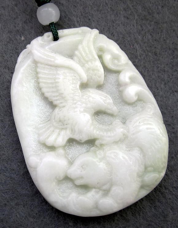 Chinese Jade Hawk Eagle Bear Pendant - 2