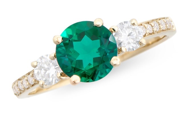 $10,895 Value! 1.72 ct Lab Grown Emerald Diamond Ring F VVS 2 AAA Cert: Gemstone Description:Gemstone: Emerald Lab GrownColor: Royal GreenShape: Round Size: 7mm Quantity: 1Grade:AAA ,Ct: 1.28?Diamond Lab Grown Description:Shape: Round Size: 1.2-3.5mmQuantity: 15 Ct:
