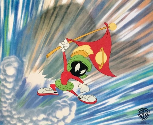 Warner Bros Looney Tunes Marvin the Martian Sericel: Limited Edition Sericel of Warner Bros Loony Tunes Marvin the Martian. This Cel measures 11" x 14", comes unframed, in excellent condition. This cel bears an authentication stamp from Warner Bros. Thi
