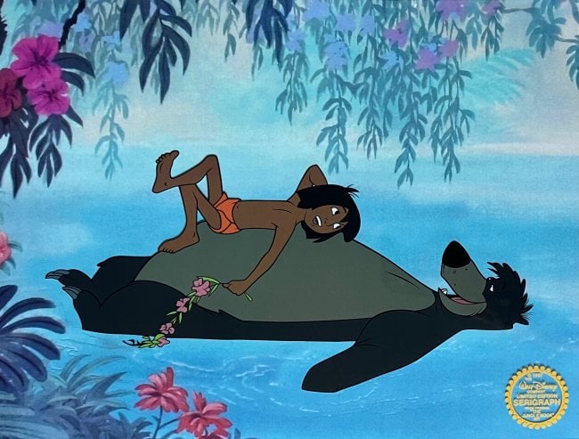 Disney THE JUNGLE BOOK Sericel Mowgli & Baloo MSRP $1,220!: This is a Disney Limited Edition Serigraph Cel of Mowgli and Baloo from The Jungle Book.From Walt Disney Studios. Disney own artists have selected this scene from the original animation drawings used