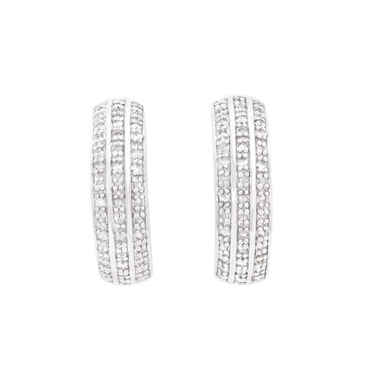 0.32 Cts Natural Diamonds Sterling Silver Designer Earrings MSRP $1,695!: Diamond Description Shape: Rounds Size: 1.1mm Quantity: 42CTW: 0.32Grade: I3Color: H-I Material Information:Plating Material: Rhodium Primary Material: Sterling Silver Jewelry Information:Mount Type: