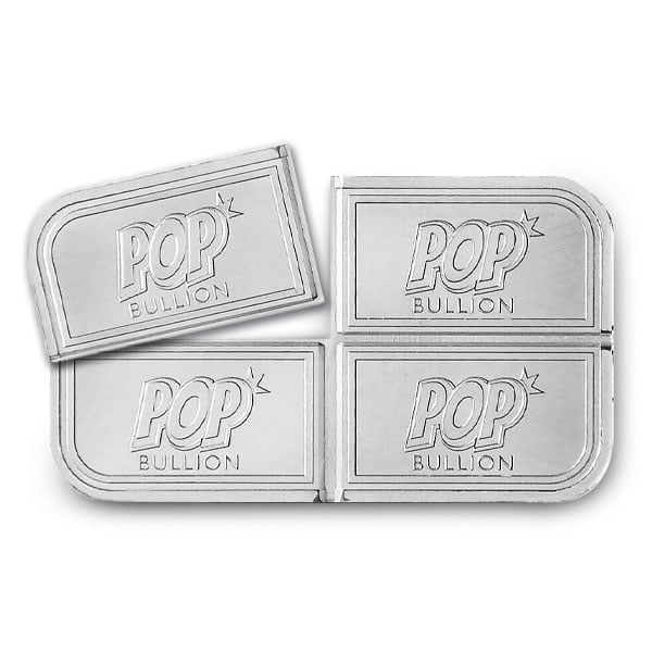 Great Investment! POP Bullion - Divisible 1 Ounce Silver Bar- .999 Pure IRA Approved: The POP Bullion Divisible Silver Bar is a fun and flexible way to stack silver, crafted from .999 fine silver and weighing a total of 1 troy ounce.Produced by Bullion Works Inc, this uniquely designed