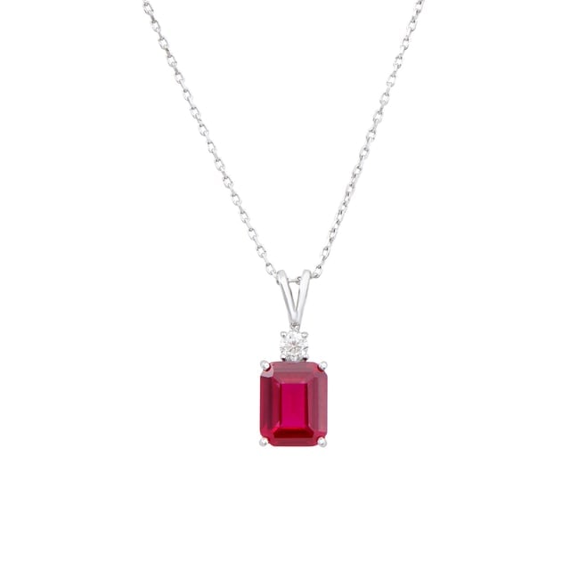 $10,695 Value! 3.01 Ct Certified Lab Grown Ruby Diamond Designer Necklace F VVS 2 AAA Cert: Gemstone Description:Gemstone: Ruby Lab Grown Color: Red Shape: Octagon Size: 9x7mm Quantity: 1 Grade:AAA Ct: 2.89 , Diamond Lab Grown Description:Shape: Round Size:3mm Ct: 0.12 Grade: VVS2, Color: E-