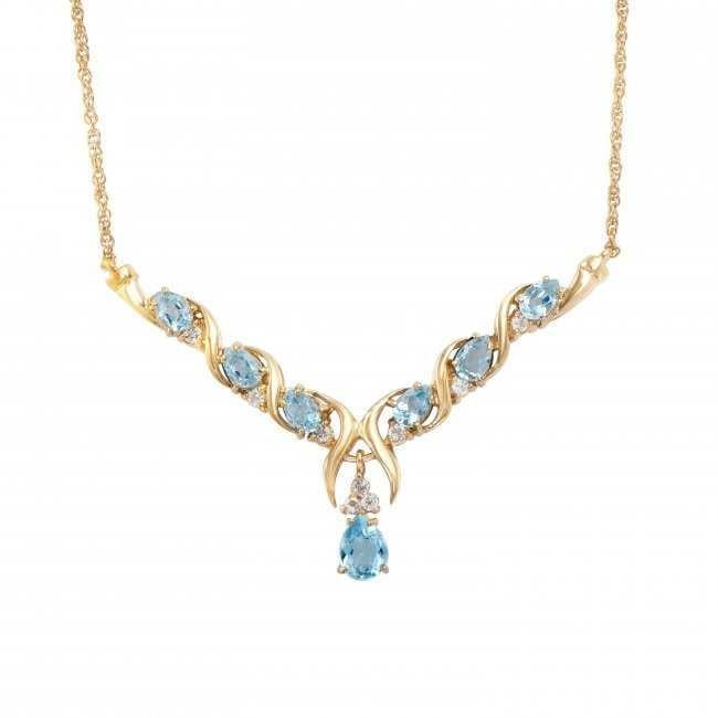 7.68 CT Blue Topaz & Diamond Designer Necklace $1,120: 1 piece of GENUINE 8X6mm faceted Pear Shape Swiss Blue Topaz quality AAA no treatment. 6 pieces of GENUINE 8X6mm faceted Pear Shape Swiss Blue Topaz quality AAA no treatment. 9 pieces of GENUINE singl