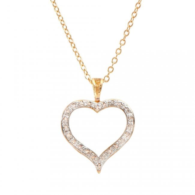 0.18 CT Diamond Heart Designer Necklace $1,255: 24 piece of GENUINE 1.1 mm single cut diamonds Color: I-J & Clarity: I3 No treatment. P3.15 grams of base metal layered with 18K yellow gold.The necklace length is around 18 inches. This lovely