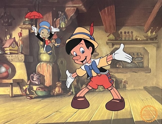 Disney PINOCCHIO Limited Edition Sericel Animation Fine Art: This is a Disney Limited Edition Serigraph Cel of Pinocchio.From Walt Disney Studios. Disney?s own artists have selected this scene from the original animation drawings used to produce this classic 19