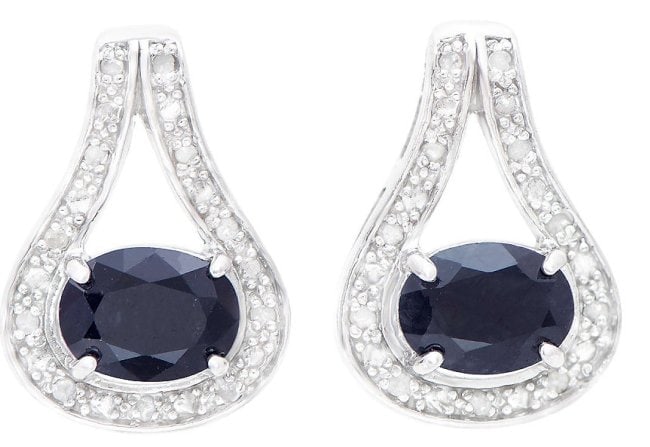 3.33 Cts Natural Diamond Sapphire Sterling Silver Designer Earrings MSRP $1,395! (1 of 3)