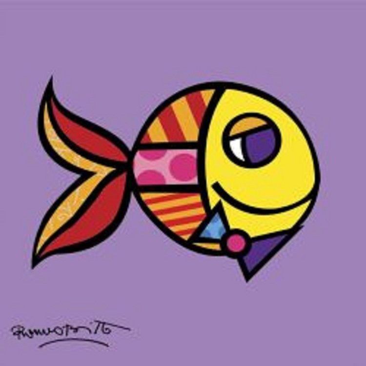 Art Print by Romero Britto "Swimmingly Purple": Museum quality fine-art print, printed on high quality archival acid free paper. Each print is of the highest museum art print reproduction quality and are supplied by the world's leading art publishe