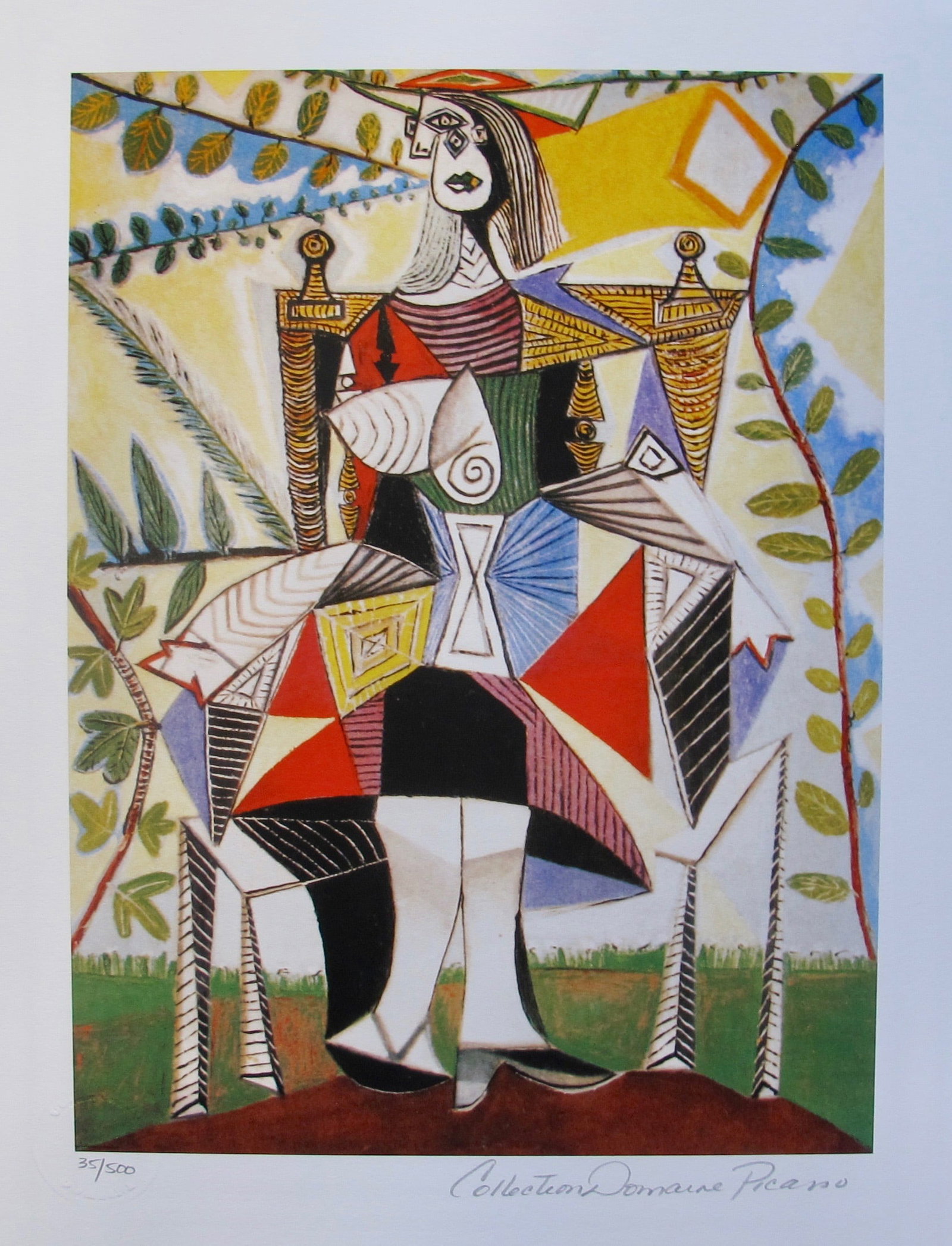 Pablo Picasso GIRL IN COLORFUL DRESS Estate Signed Limited Edition Small Giclee: This is a PABLO PICASSO (ESTATE COLLECTION DOMAINE) (1881-1973) small giclee titled ?GIRL IN COLORFUL DRESS?.This piece is pencil signed on the lower right as ?Collection Domaine Picasso? and has an