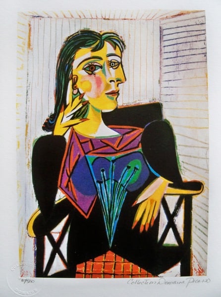 Pablo Picasso DORA MAAR Estate Signed Ltd Ed Giclee: This is a PABLO PICASSO (ESTATE COLLECTION DOMAINE) (1881-1973) giclee titled "DORA MAAR". This piece is hand pencil signed on the lower right as 'Collection Domaine Picasso' and has an embossed seal 