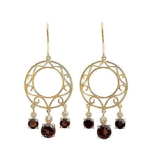 3.85 Cts Natural Diamonds & Quartz Sterling Silver Designer Earrings MSRP $1,535: Diamond DescriptionShape: RoundsSize: 1.1mm Quantity: 6CTW: 0.05Grade: I3Color: H-I Gemstone DescriptionGemstone: Smoky QuartzColor: BlackShape: RoundSize: 7mmQuantity: 2CTW: 2.15 Gemstone Description