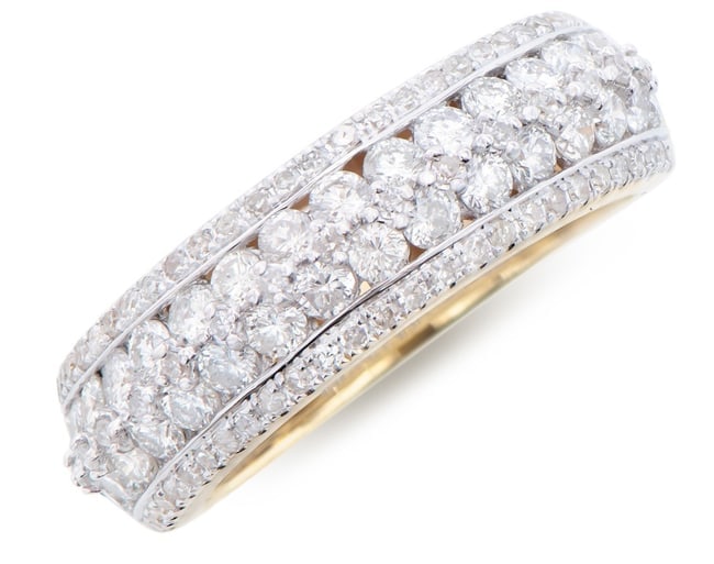 $11,795 Value! 1.32 Ct GLS Certified Natural Diamond 14K Designer Gold Ring: Diamond DescriptionShape: RoundsSize: 1.9mm Quantity: 32CTW: 1Grade: I1-I2Color: H-I Diamond DescriptionShape: RoundsSize: 1mm Quantity: 69CTW: 0.32Grade: I1-I2Color: H-I Material Information:Primary 