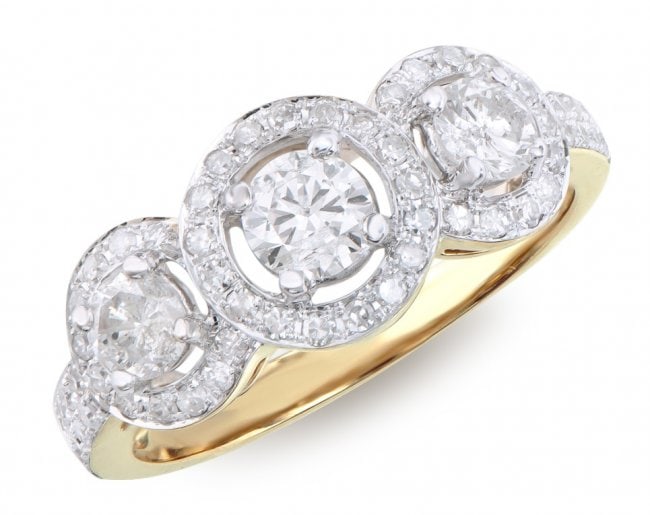 $11,795! 1.26 Ctw GLS Certified Natural Diamond 14K Designer Gold Ring: Diamond Description:Shape: RoundSize: 4mm Quantity: 3CT: 0.75Grade: I1-I2Color: H-I Diamond Description:Shape: RoundSize: 1.2mm Quantity: 63CT: 0.51Grade: I1-I2Color: H-I Material Information:Primary 