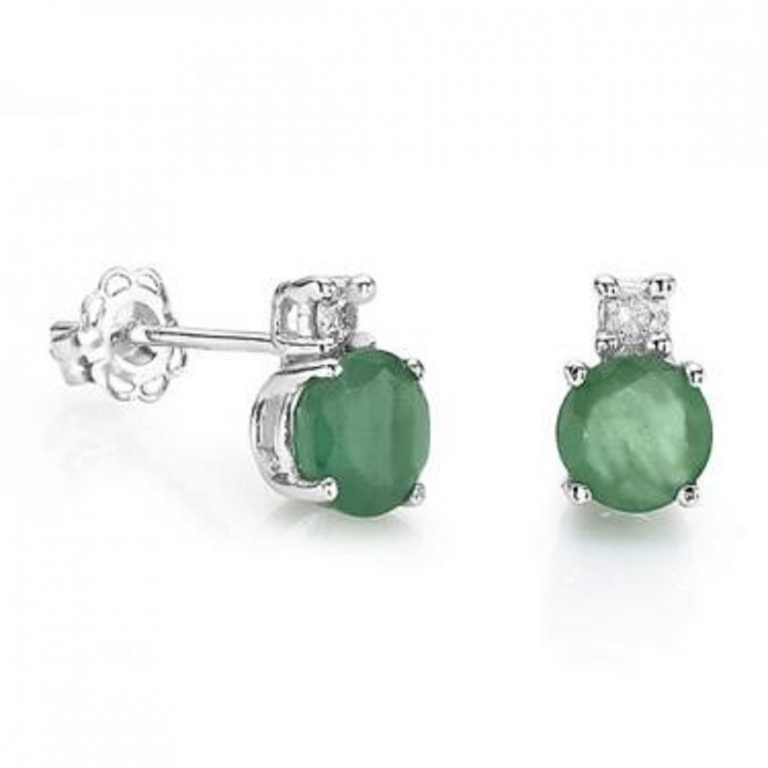 3 CT Emerald Diamond Stud Silver Earrings: Master jewelers designed your earrings with 2 pieces of GENUINE 8X6mm faceted oval Emerald. 2 pieces round brilliant diamonds. 1 gram of sterling silver layered with rhodium. The motif width is 1/4 in