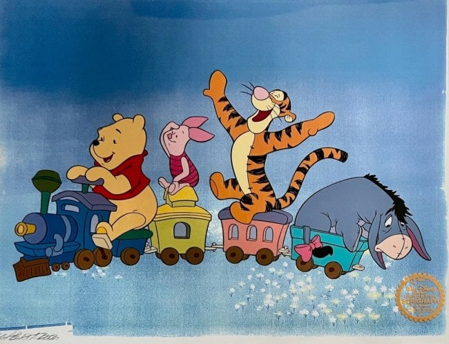 Disney Art WINNIE THE POOH TIGGER PIGLET EYEORE Limited Edition Sericel Animation Art: This is a Limited-Edition Serigraph Cel from 1968 Walt Disney Studios ? ?WINNIE THE POOH AND FRIENDS?.Disney?s own artists have selected this scene from the original animation drawings used to