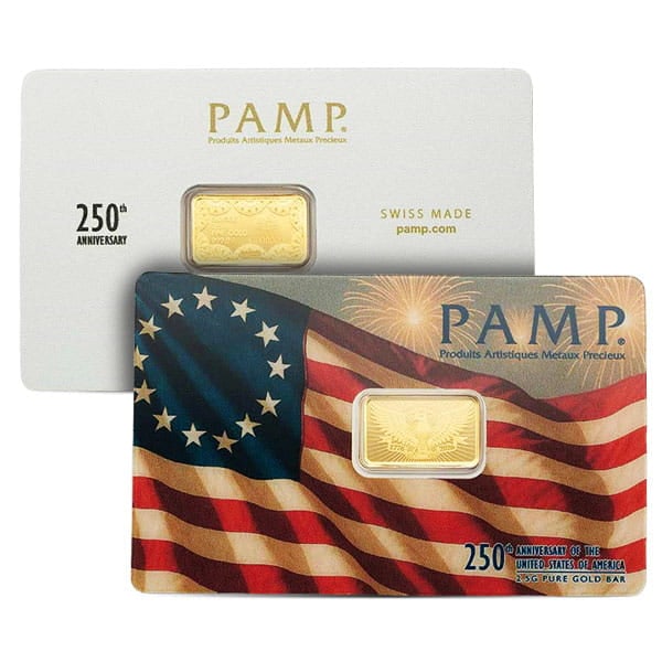 Great Investment! PAMP Suisse USA 250th Anniversary Gold Bar, 2.5 Grams, .9999 Pure IRA Approved - 3