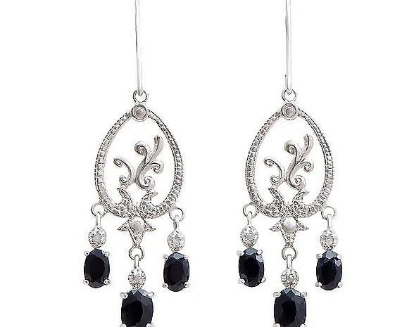 4.46 Cts Natural Diamonds Sapphire Sterling Silver Designer Earrings MSRP $1635!: Diamond DescriptionShape: RoundsSize: 1.2mm Quantity: 6CTW: 0.06Grade: I3Color: H-I Gemstone DescriptionGemstone: SapphireColor: BlackShape: OvalSize: 6x4Quantity: 4CTW: 2.35 Gemstone DescriptionGemst