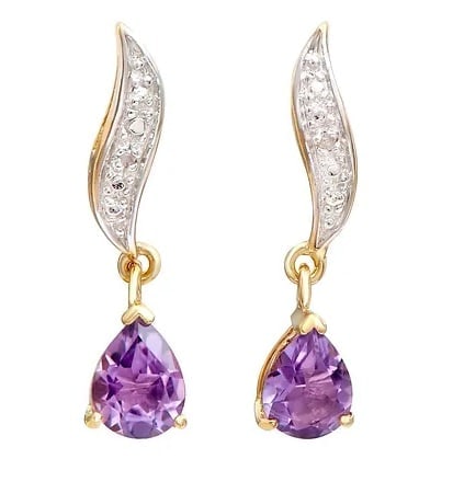 2.04 Cts Natural Amethyst Diamonds 18K Gold Plated Designer Earrings Value $1,275!: Gemstone DescriptionGemstone: AmethystColor: VioletShape: PearsSize: 8x6Quantity: 2CTW: 2.02 Diamond DescriptionShape: RoundsSize: 1.2mm Quantity: 2CTW: 0.02Grade: I3Color: H-I Material Information:Pl