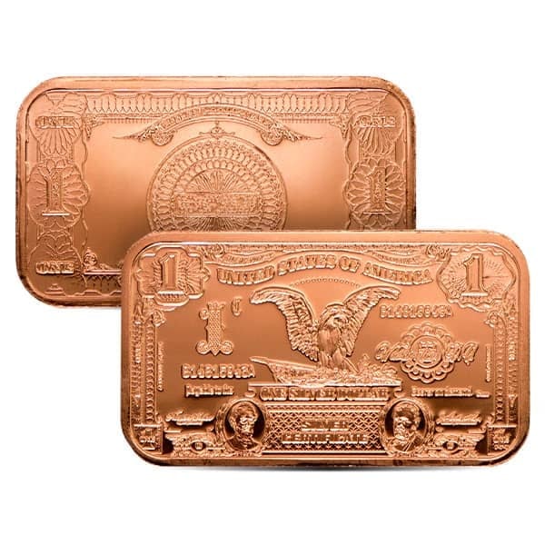 Hot deal! 20 Copper Bars $1 Banknote, 1 AVDP Oz, .999 Pure Copper: Beautiful bars in a nice sealed pack of 20. These are better feeling in your hand than money, they look better, sound better and people really respond to them! 20 Copper Bars - $1 Banknote, 1 AVDP Oz,