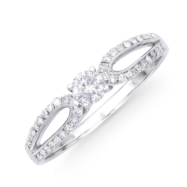 $5,885 GLS Appraisal Value! 0.43 ct Certified Natural Diamonds 14K White Gold Designer Ring: Diamond DescriptionShape: RoundsSize: 4mm Quantity: 1CTW: 0.22Grade: I1-I2Color: H-I Diamond DescriptionShape: RoundsSize: 1mm Quantity: 38CTW: 0.21Grade: I1-I2Color: H-I Material Information:Primary