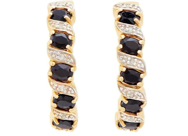 3.04 Ct Natural Diamond Sapphire Sterling Silver Designer Earrings MSRP $1,595!: Gemstone DescriptionGemstone: SapphireColor: BlackShape: OvalSize: 4x3Quantity: 12CTW: 2.95 Diamond DescriptionShape: RoundsSize: 1.1mm Quantity: 12CTW: 0.09Grade: I3Color: H-I Material Information:Pl