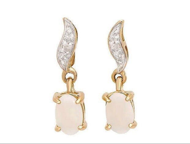 0.53 Ct Natural Diamond Opal Sterling Silver Designer Earrings MSRP $1,285!: Gemstone: OpalColor: WhiteShape: OvalSize: 6x4Quantity: 2CTW: 0.51 Diamond DescriptionShape: RoundsSize: 1.1mm Quantity: 2CTW: 0.02Grade: I3Color: H-I Material Information:Plating Material: 18K Yellow
