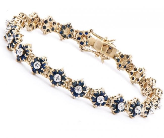 6.71 Ct Sapphire & Diamond Designer Bracelet $2,125: 132 pieces of GENUINE 2.1mm Rounds Black Sapphires quality AAA no treatment.22 pieces of GENUINE 1.1mm Rounds diamonds: 0.16 carat Tw.I-J color & I2-I3 Clarity no treatment.13.05 grams of base metal l