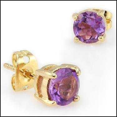 4.22 CT Amethyst Designer Earrings MSRP $770: 2 pieces of GENUINE 4.2mm round Amethysts quality AAA no treatment. 6.21 grams of base metal layered with 18K yellow gold. The motif width is 5/8 inches or 16mm. The motif height is 7/8 inches or 22mm