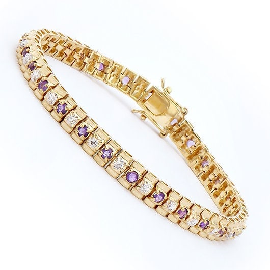 2.05 Cts Natural Amethyst Diamonds 18K Gold Plated Designer Bracelet $1,785!: Gemstone DescriptionGemstone: AmethystColor: VioletShape: RoundSize: 2.5mmQuantity: 27CTW: 2.03 Diamond DescriptionShape: RoundsSize: 1.1mm Quantity: 2CTW: 0.02Grade: I3Color: H-I Material Information