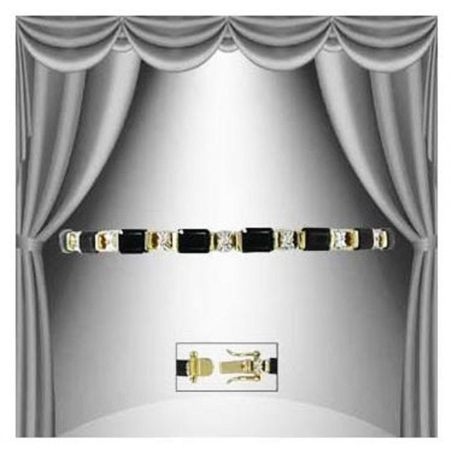 12.22 CT Black Sapphire & Diamond 18KGP Designer Bracelet: 16 pieces of GENUINE Octagon shape Black Sapphires 6x4mm quality AAA no treatment. 16 pieces of GENUINE single cut diamonds, I-J color & I2-I3 Clarity no treatment.11.75 grams of brass layered with 18