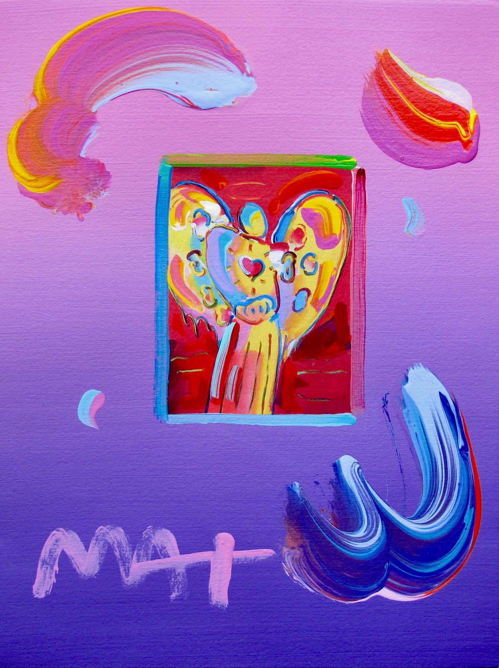 Peter Max ANGEL WITH HEART Hand Signed Original Overpaint Mixed Media Painting (1 of 1)
