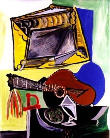STILL LIFE WITH GUITAR Picasso Estate Signed Gicl: This is a PABLO PICASSO (ESTATE COLLECTION DOMAINE) gicl?e lithograph print titled "Still Life with Guitar." This artwork is magnificent with brilliant rich colors and visual sweep. This is an authent