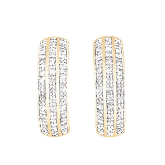 0.32 Cts Natural Diamonds Sterling Silver Designer Earrings MSRP $1,675!: Diamond Description Shape: Rounds Size: 1.1mm Quantity: 42CTW: 0.32Grade: I3Color: H-I Material Information:Plating Material: 18K Yellow Gold Primary Material: Sterling Silver Jewelry Information:Moun