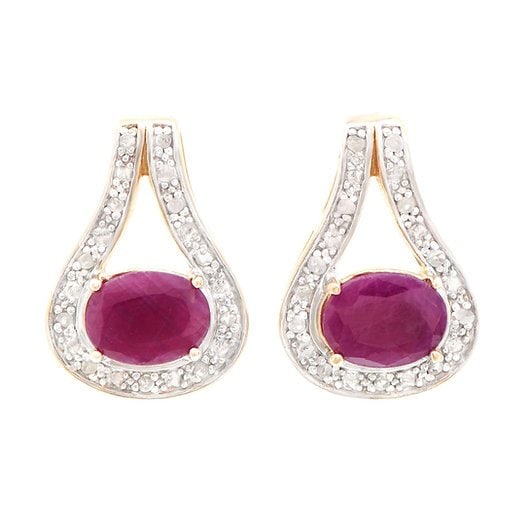 3.33 Cts Natural Diamond Ruby Sterling Silver Designer Earrings $1,485!: Gemstone Description Gemstone: Ruby Color: Red Shape: Oval Size: 8X6Quantity: 2CTW: 3.15 Diamond Description Shape: Rounds Size: 1.1mm Quantity: 22CTW: 0.18Grade: I3Color: H-I Material Information:Pla