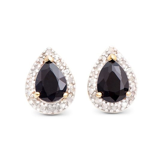 2.87 Cts Natural Diamonds & Sapphire Sterling Silver Designer Earrings MSRP $1,525!: Gemstone Description Gemstone: Sapphire Color: Black Shape: Pear Size: 8x6 Quantity: 2CTW: 2.75 Diamond Description Shape: Rounds Size: 1.1mm Quantity: 16CTW: 0.12Grade: I3Color: H-I Material Informat