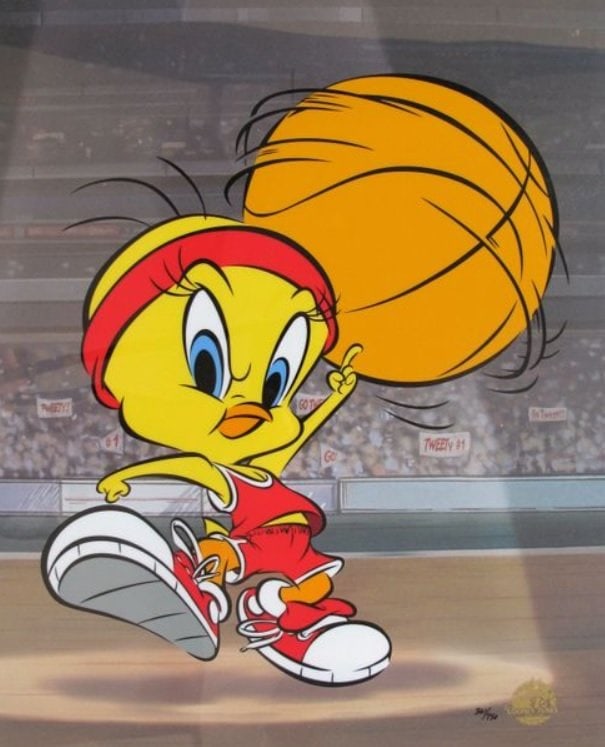 Warner Bros TWEETY BIRD BASKETBALL Large Sericel MSRP $1385!: This is a Limited Edition Sericel of Warner Bros Loony Tunes titled ?TWEETY BIRD BASKETBALL?This Cel measures 16.5" by 13.5", comes unframed, in excellent condition.Numbered from an edition of 750. Th