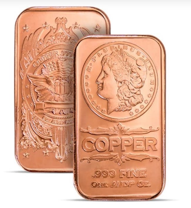 Hot deal! 20 Copper Bars Morgan Head, 1 AVDP Oz, .999 Pure Copper