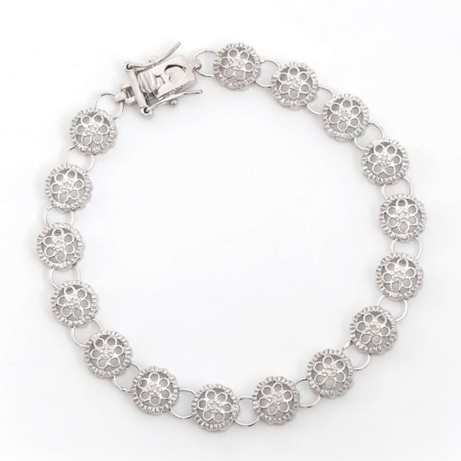 $2,635 Value! 0.21 cts Natural Diamond Rhodium Sterling Silver Designer Bracelet #2055: Diamond Description Shape: Round ,Size: 1.2mm, Quantity: 16, CT: 0.21, Grade: I2, Color: H-I Material Information:Plating Material: Rhodium, Primary Material:Sterling Silver (Marked) Jewelry Informati