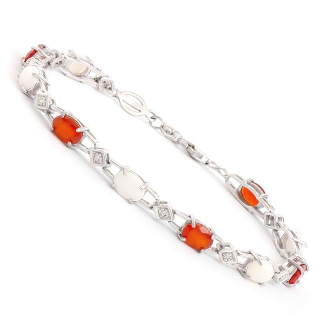 $2,335 Value! 8.09 cts Natural Diamond Opal Agate Rhodium Sterling Silver Designer Bracelet #2056 (1 of 2)
