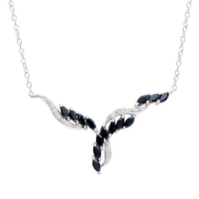 $1,975 Value! 2.75 Cts Natural Diamond Sapphire Rhodium Sterling Silver Designer Necklace #2067: Diamond Description Shape: Round ,Size: 1.2mm, Quantity: 7, CT: 0.05, Grade: I2, Color: H-I, Black Sapphire Marquise : 14, 5x2.5mm, 2.70 ct, Material Information:Plating Material: Rhodium, Primary Mat
