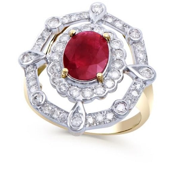 2.75 Ct Certified Ruby & Diamond Designer Ring $16,800!: GEMSTONE MAIN SIDE IDENTITY Ruby Diamonds size 9x7 2.00 Style no MAR 01387- Ruby Carats 1.80 0.95 cts Item RING shape Oval RD Material 14K YELLOW GOLD Color RED H-I Total carats 2.75 Quality AAA I1 -I