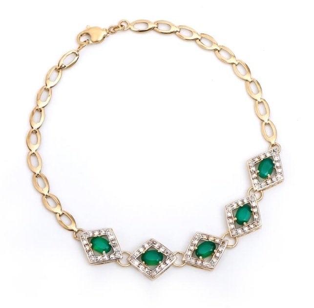 2.20 Cts Green Agate & Diamond 18KGP Designer Bracelet