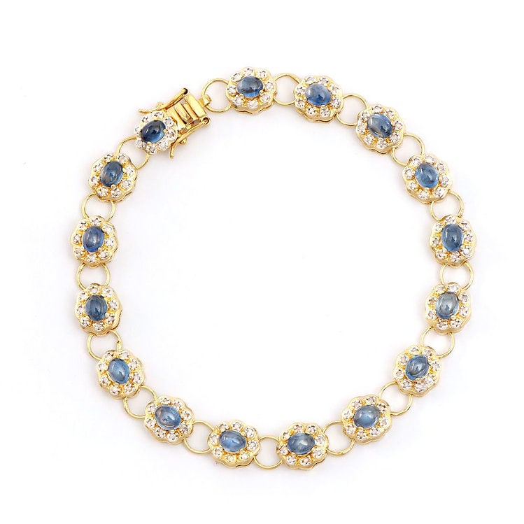 7.26 Ct Cabochon Blue Sapphire & Diamond Bracelet