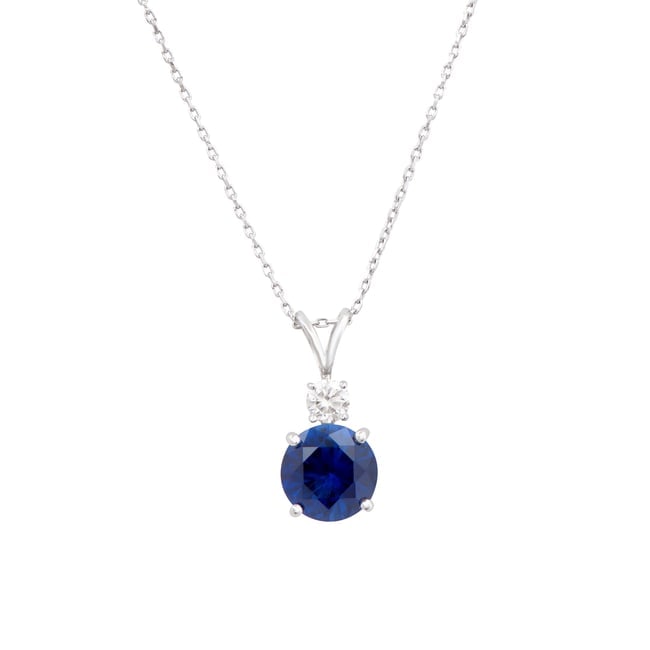 $10,895 Value! 3.55 Cts Lab Grown Blue Sapphire Diamond Designer Necklace F VVS 2 AAA Cert: Gemstone Description:Gemstone: Sapphire Lab Grown Color: Royal Blue Shape: Round Size: 9mm Quantity: 1 Grade:AAA Ct: 3.31 Diamond Lab Grown Description:Shape: Round Size:4mm Ct: 0.24 Grade: VVS2, Colo