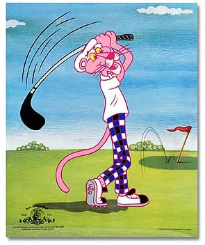 PINK PANTHER Playing Golf Cel MGM Stamped Sericel: This is an exquisite Limited Edition SERICEL - created from an actual image used in the original animated series - with the official MGM & United Artist Corporation trade mark seals. OWN THIS