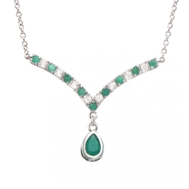 Plated Rhodium 2.20ctw Emerald and White Topaz Pendant